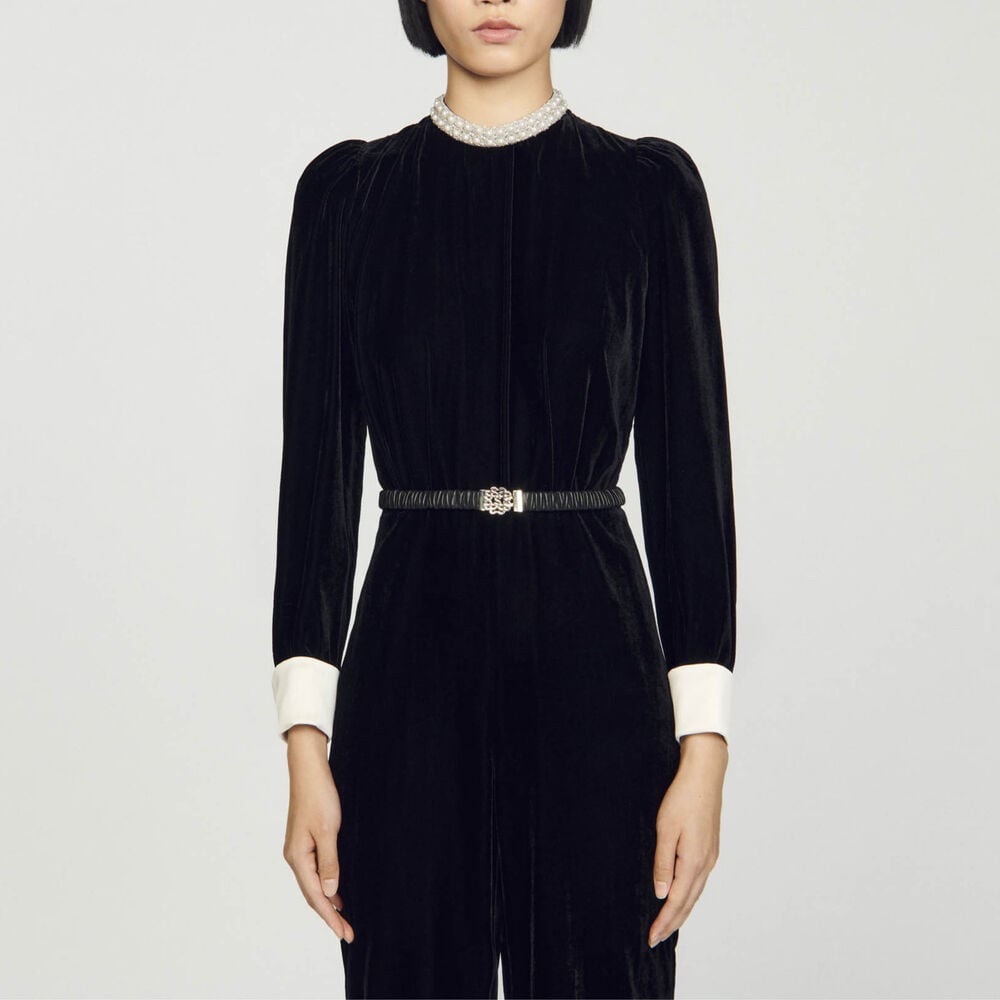 Sandro Paris Velvet + Pearl Jumpsuit NWT 40 Sold out everywhere!